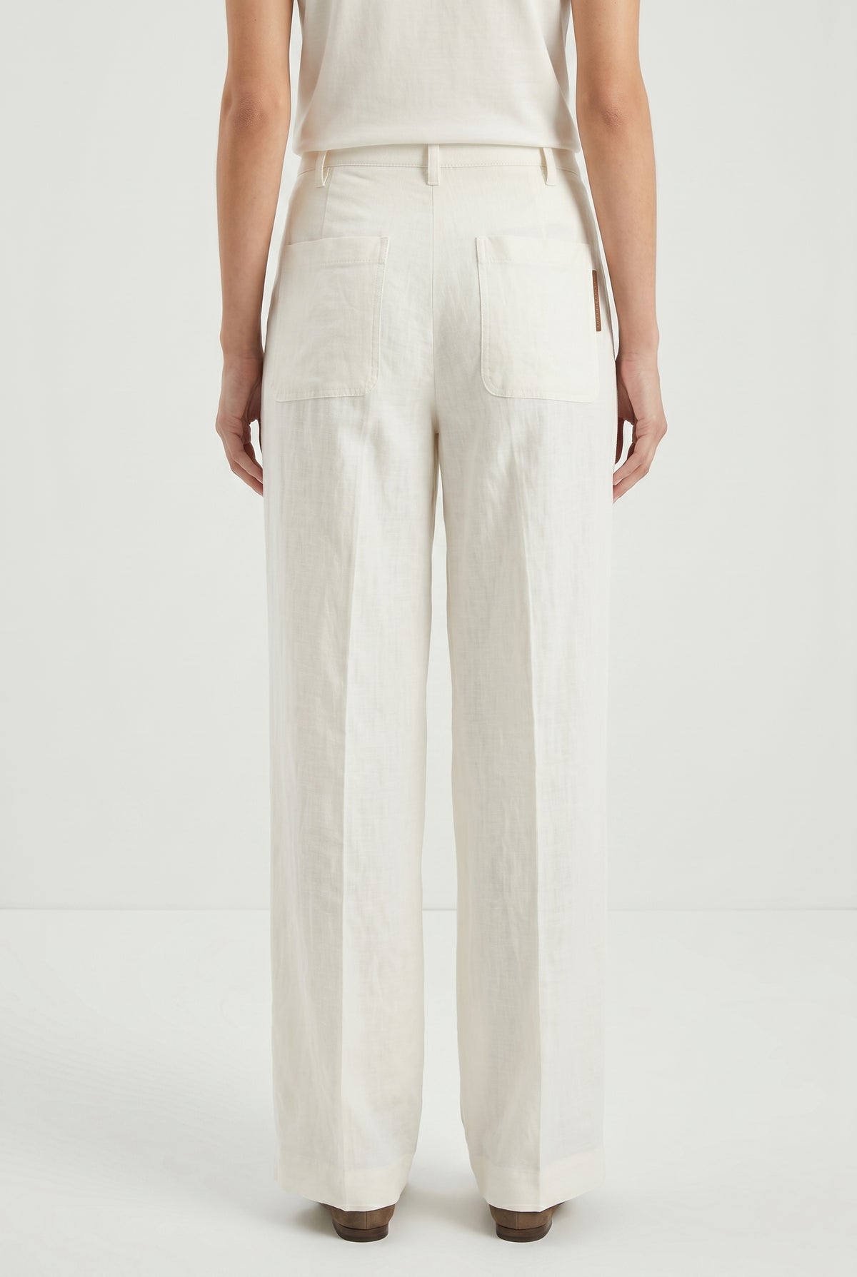 BRUNELLO CUCINELLI WOMEN'S OFF WHITE LINEN WIDE TROUSERS