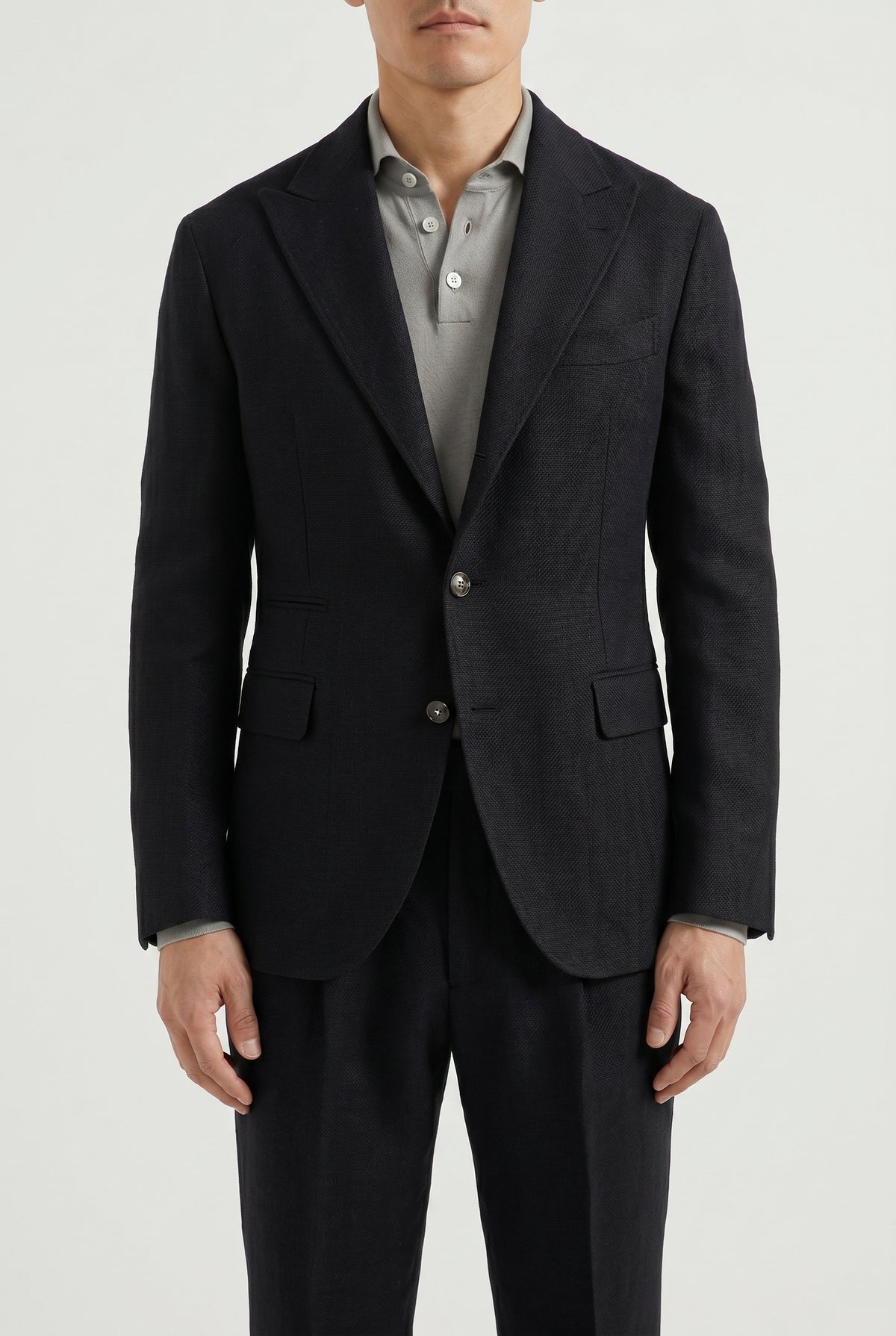 BRUNELLO CUCINELLI MEN'S BLACK WOOL LINEN SUIT
