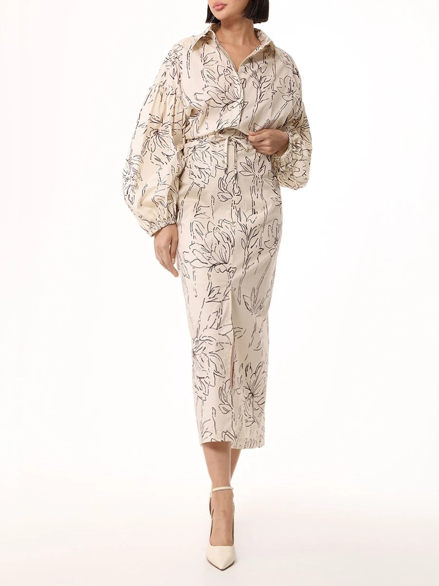 BRUNELLO CUCINELLI WOMEN'S CREAM FLORAL COTTON DRESS