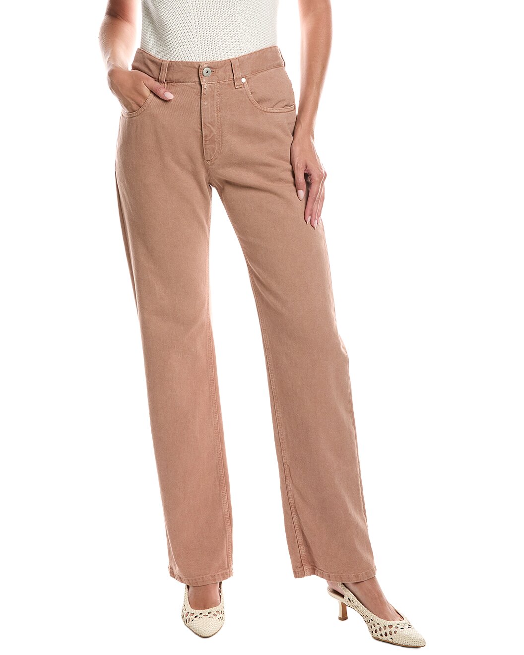 BRUNELLO CUCINELLI WOMEN'S LIGHT BROWN STRAIGHT TROUSERS