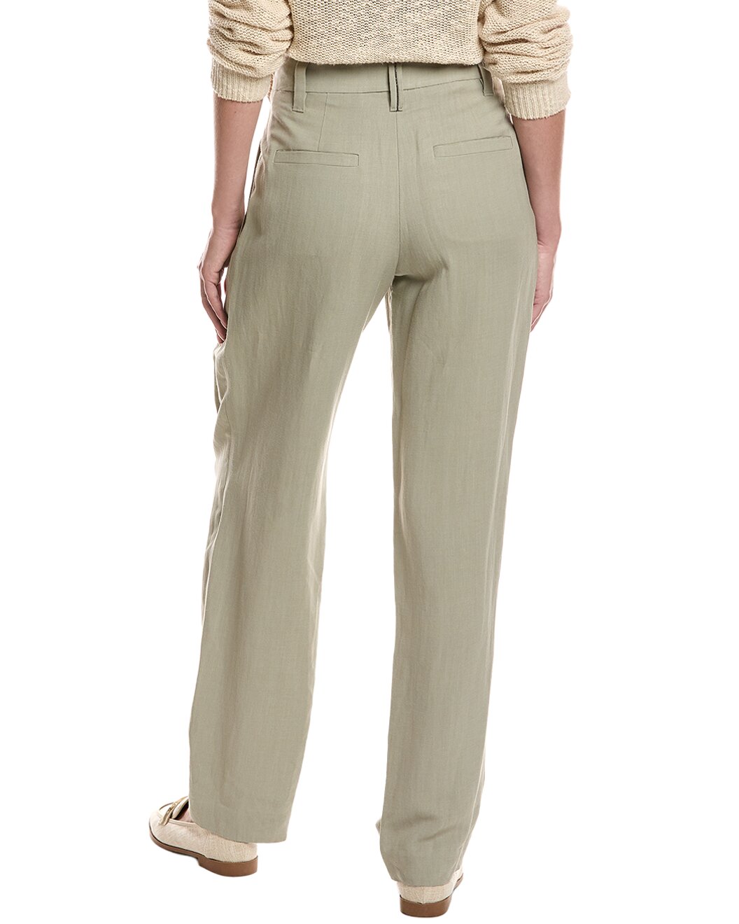 BRUNELLO CUCINELLI WOMEN'S LIGHT GREEN LINEN TROUSERS