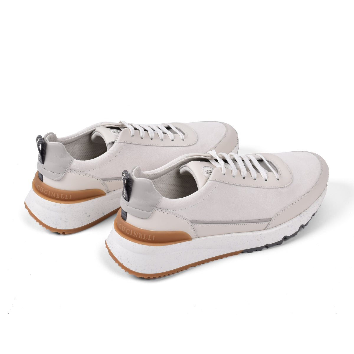 BRUNELLO CUCINELLI MEN'S OFF WHITE LEATHER SNEAKERS