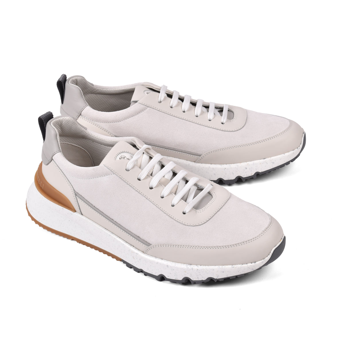 BRUNELLO CUCINELLI MEN'S OFF WHITE LEATHER SNEAKERS