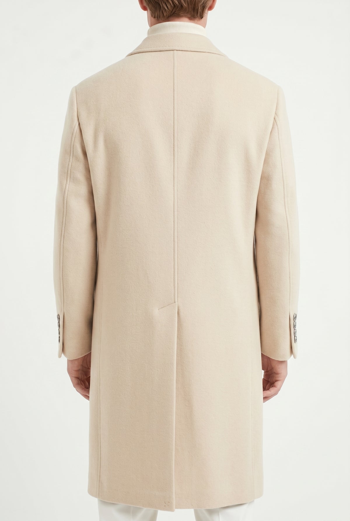 BRUNELLO CUCINELLI MEN'S LIGHT BEIGE WOOL OVERCOAT