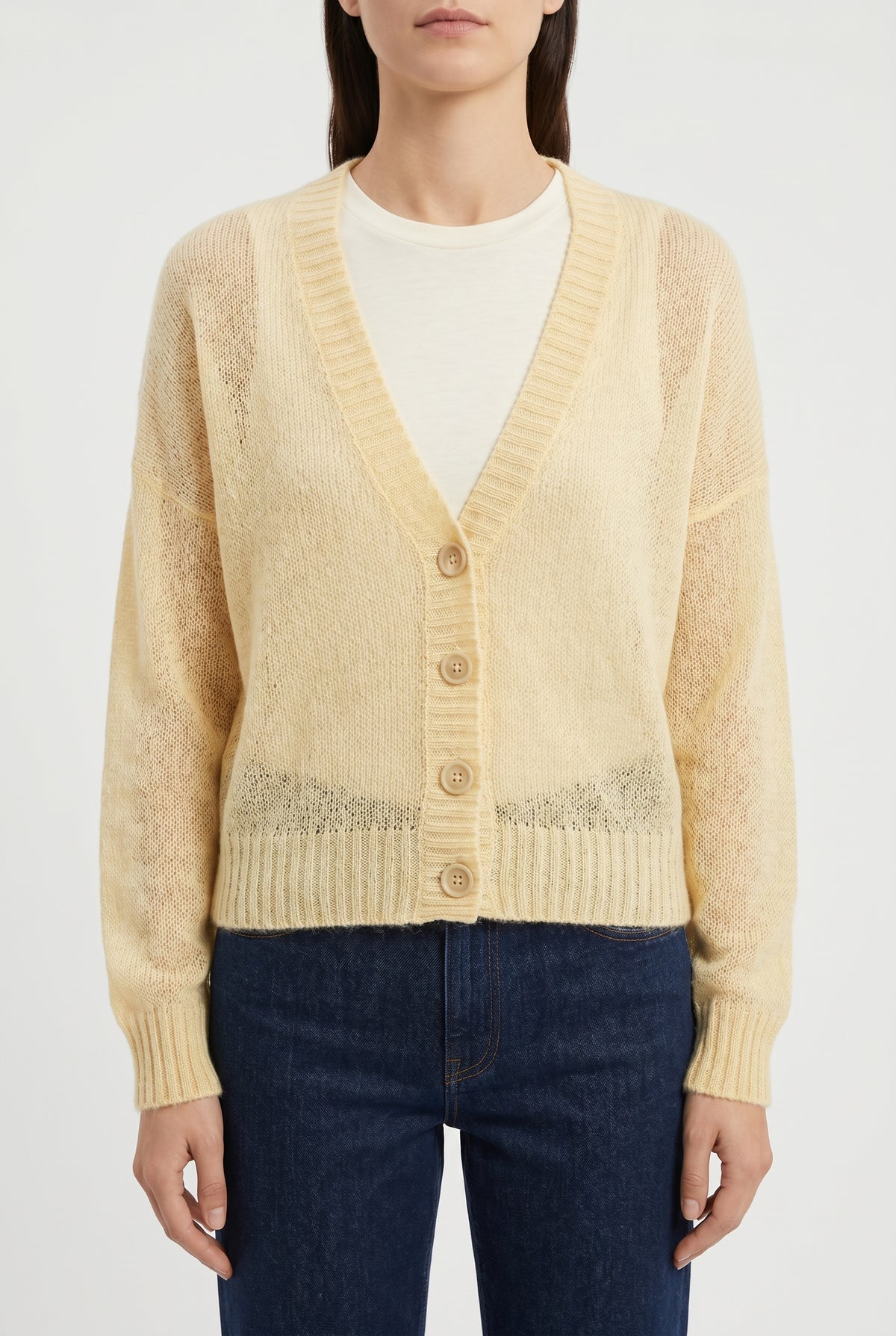 BRUNELLO CUCINELLI WOMEN'S LIGHT YELLOW WOOL BLEND SWEATER