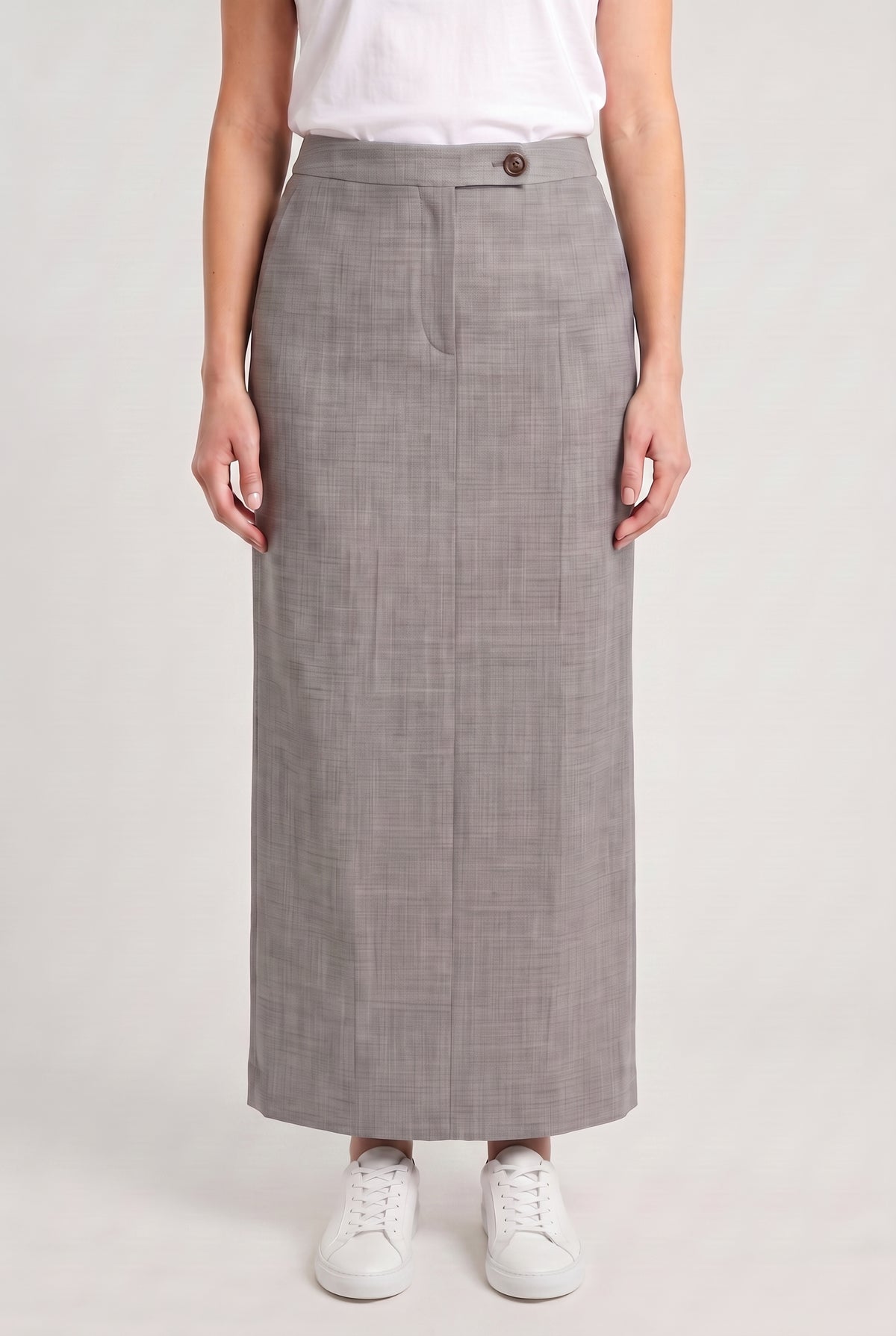 BRUNELLO CUCINELLI WOMEN'S LIGHT GREY WOOL PENCIL SKIRT