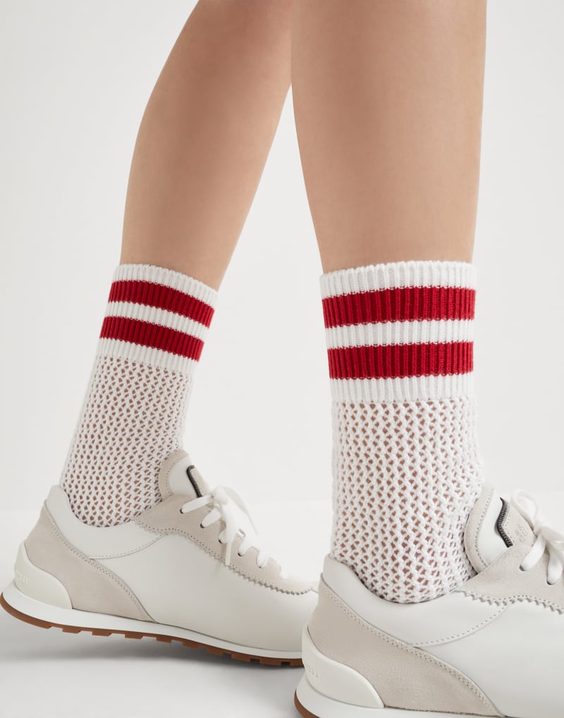 BRUNELLO CUCINELLI WOMEN'S WHITE RED STRIPED SOCKS