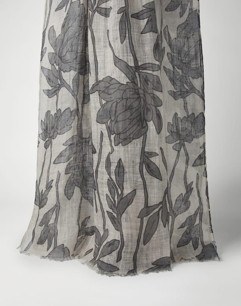 BRUNELLO CUCINELLI WOMEN'S BEIGE LINEN FLORAL SCARF