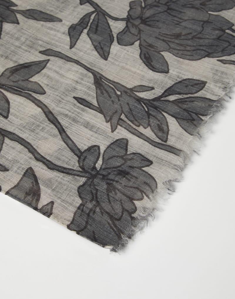BRUNELLO CUCINELLI WOMEN'S BEIGE LINEN FLORAL SCARF