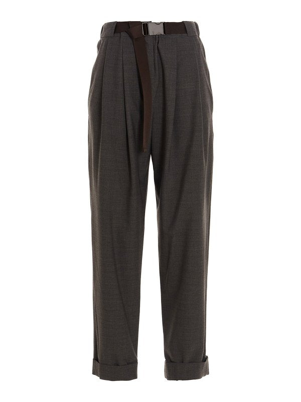 BRUNELLO CUCINELLI WOMEN'S DARK GREY WOOL TROUSERS