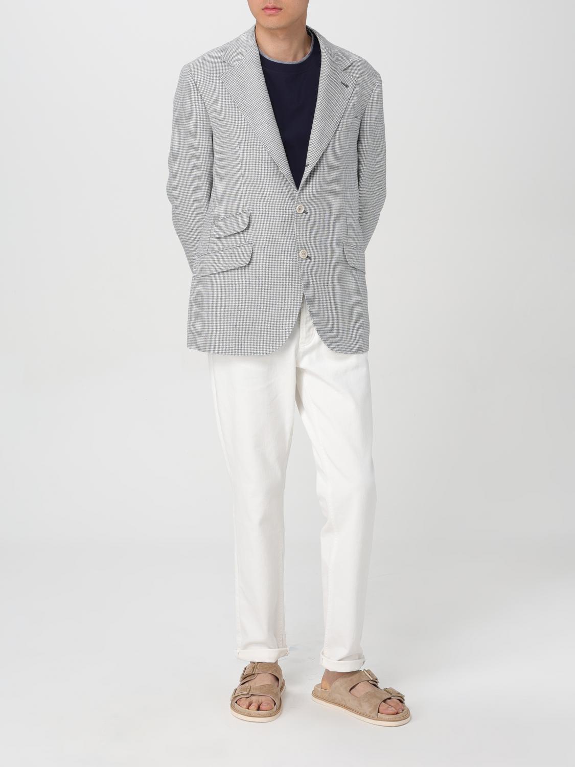 BRUNELLO CUCINELLI MEN'S LIGHT GREY LINEN JACKET
