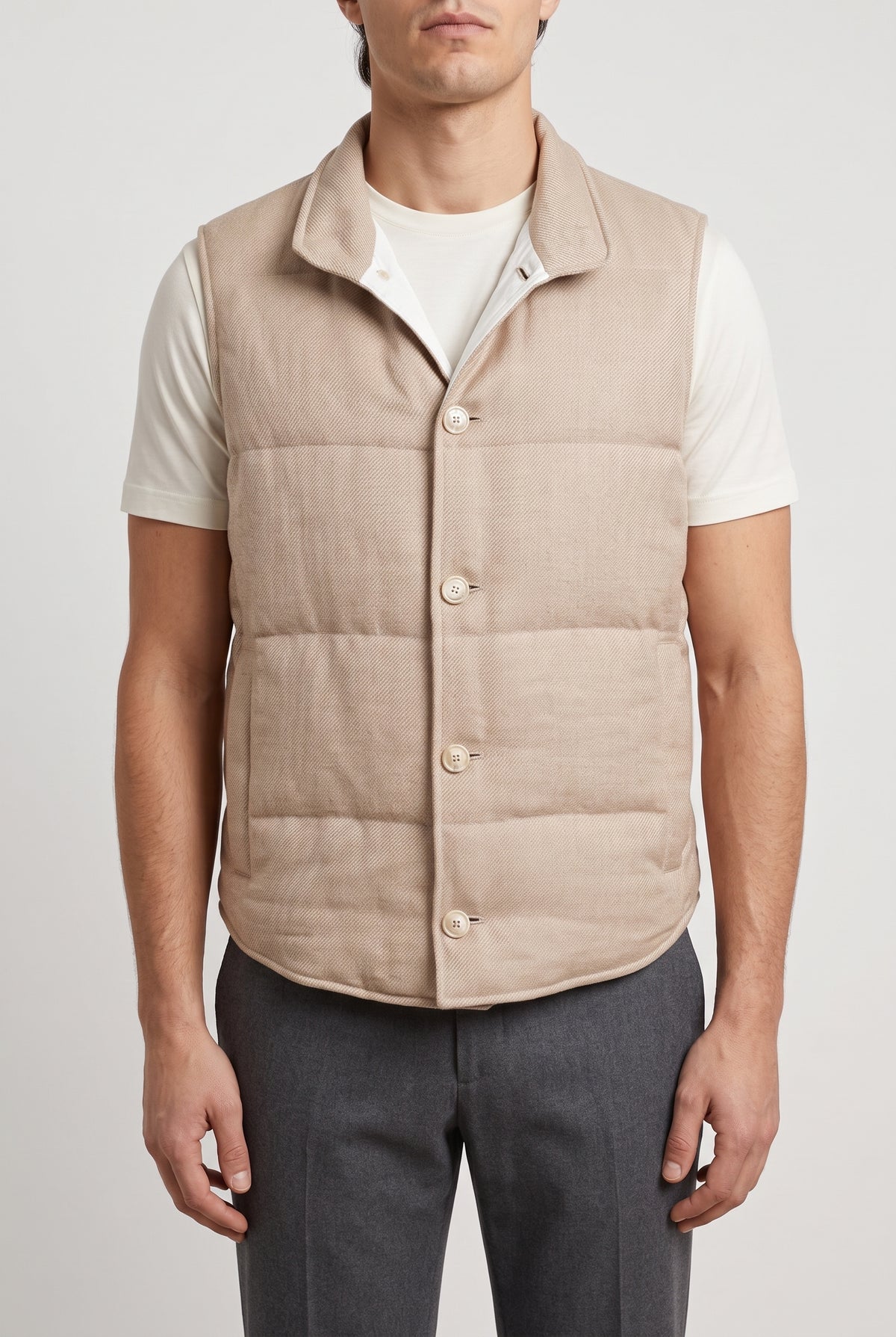 BRUNELLO CUCINELLI MEN'S BEIGE WOOL BLEND VEST