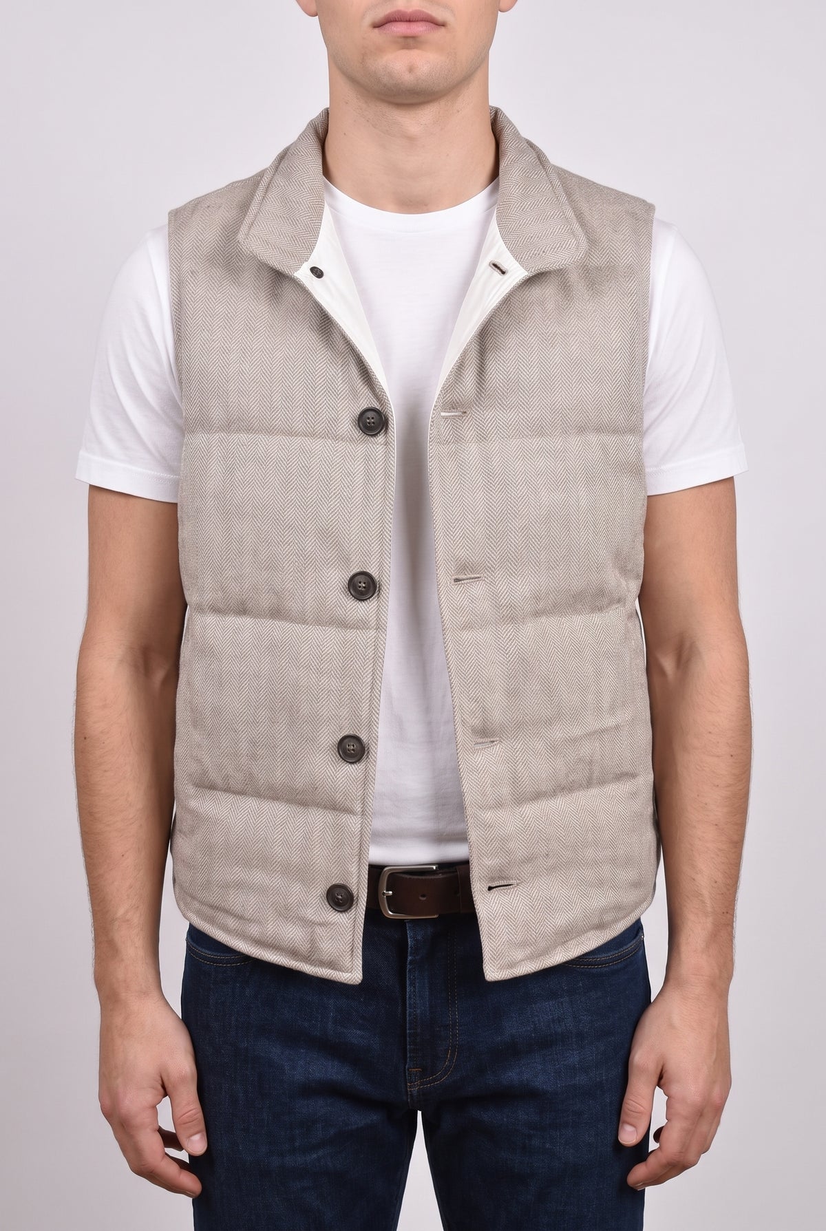 BRUNELLO CUCINELLI MEN'S LIGHT BEIGE WOOL BLEND VEST