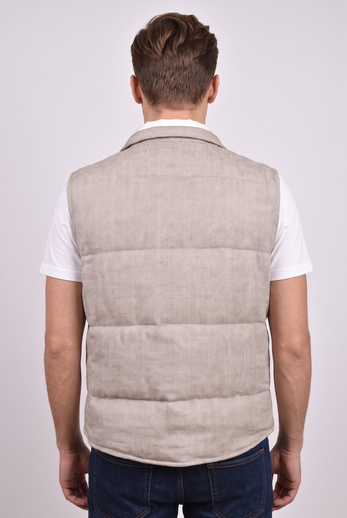BRUNELLO CUCINELLI MEN'S LIGHT BEIGE WOOL BLEND VEST