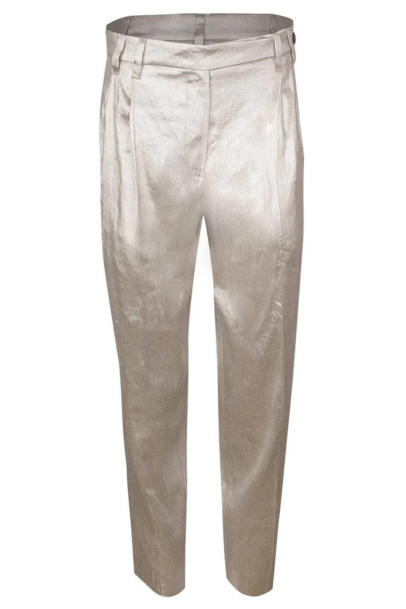 BRUNELLO CUCINELLI WOMEN'S LIGHT BEIGE LINEN TROUSERS