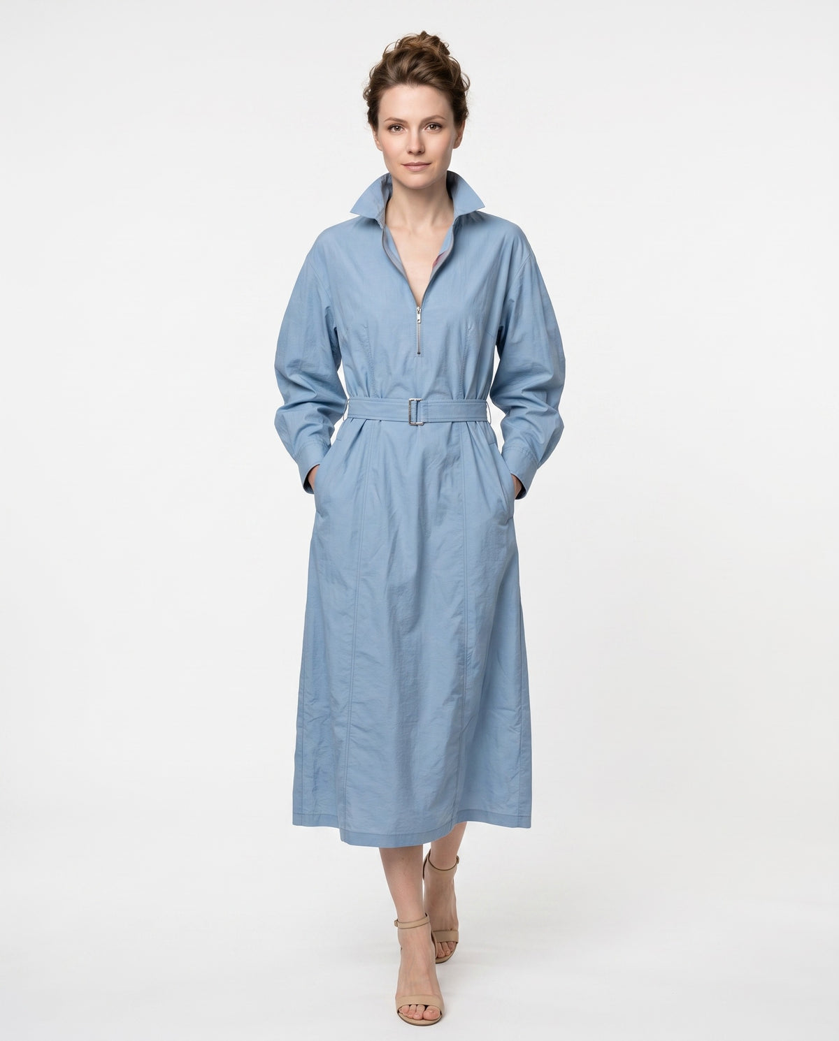 BRUNELLO CUCINELLI WOMEN'S LIGHT BLUE COTTON DRESS