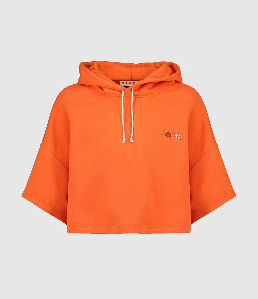 MARNI WOMEN'S BRIGHT ORANGE CROPPED HOODIE