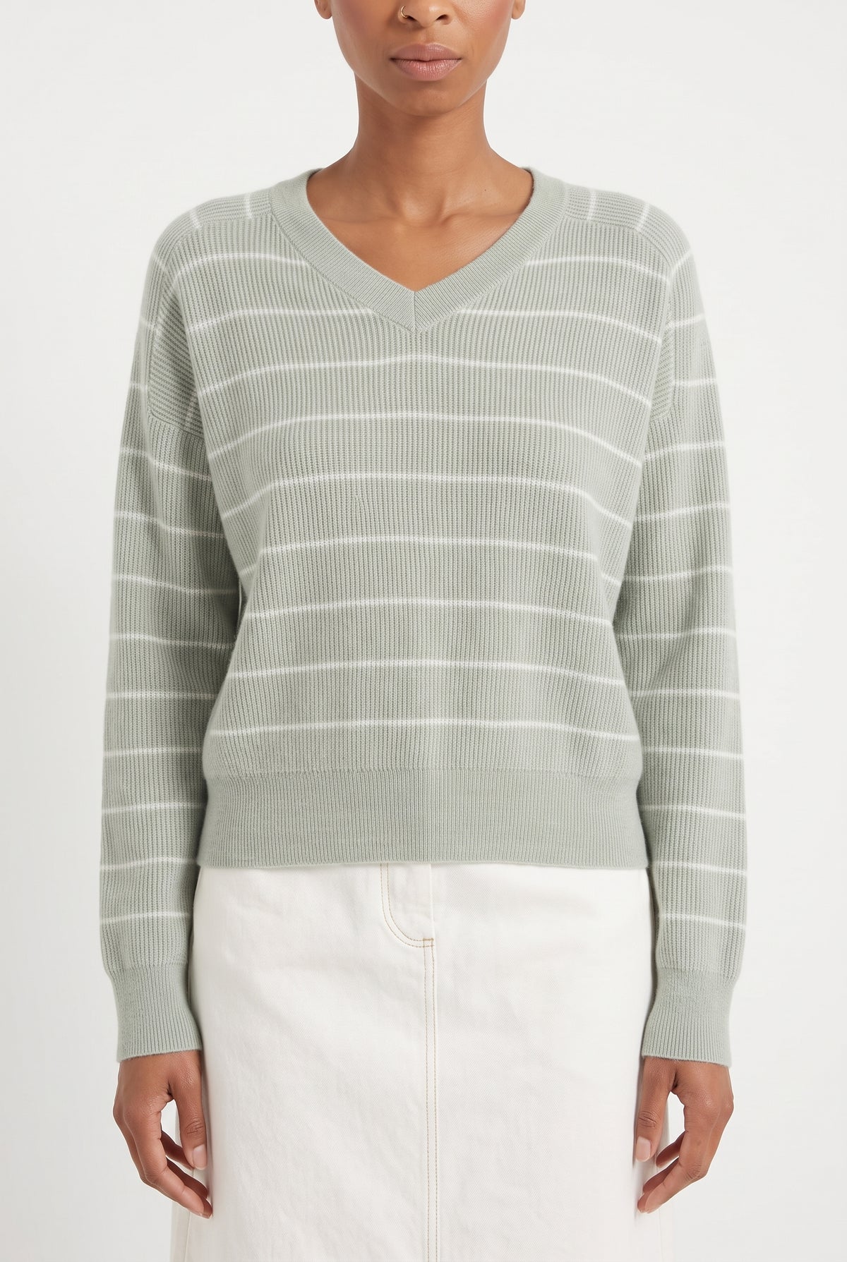 BRUNELLO CUCINELLI WOMEN'S LIGHT GREEN STRIPED SWEATER