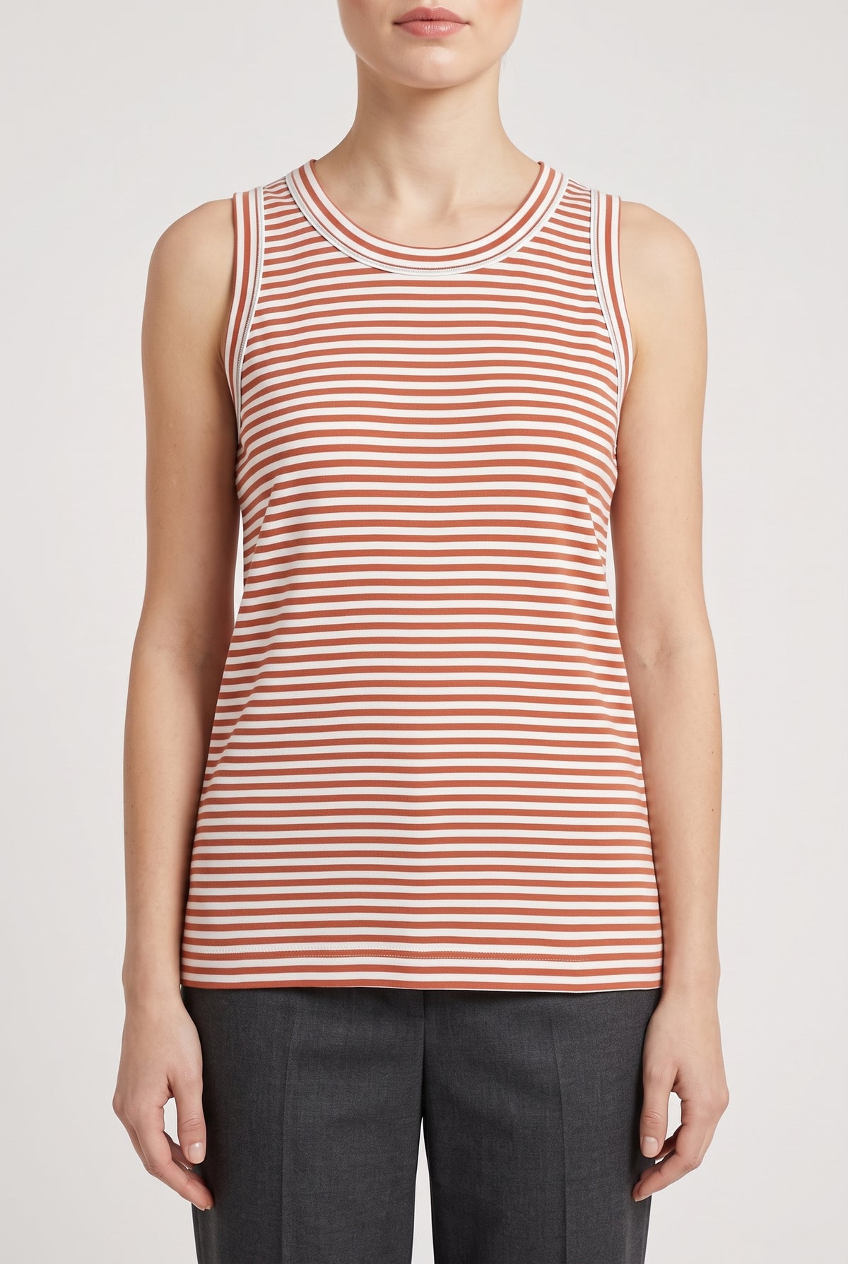 BRUNELLO CUCINELLI WOMEN'S RUST STRIPED COTTON TANK SHIRT