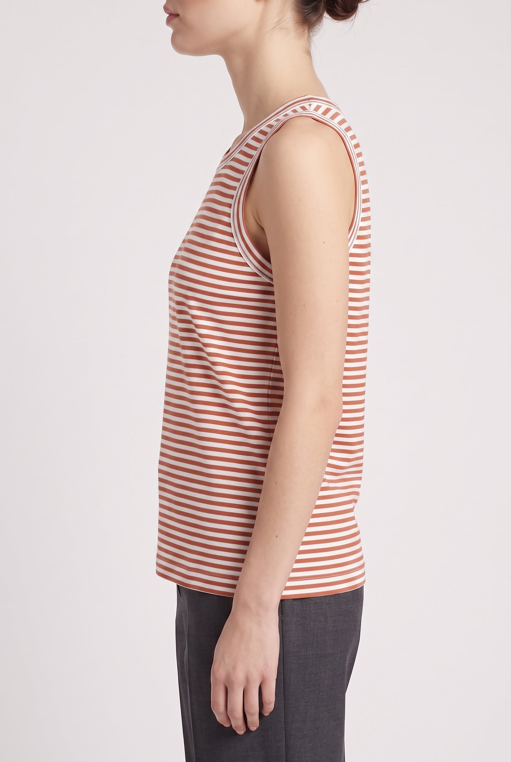 BRUNELLO CUCINELLI WOMEN'S RUST STRIPED COTTON TANK SHIRT