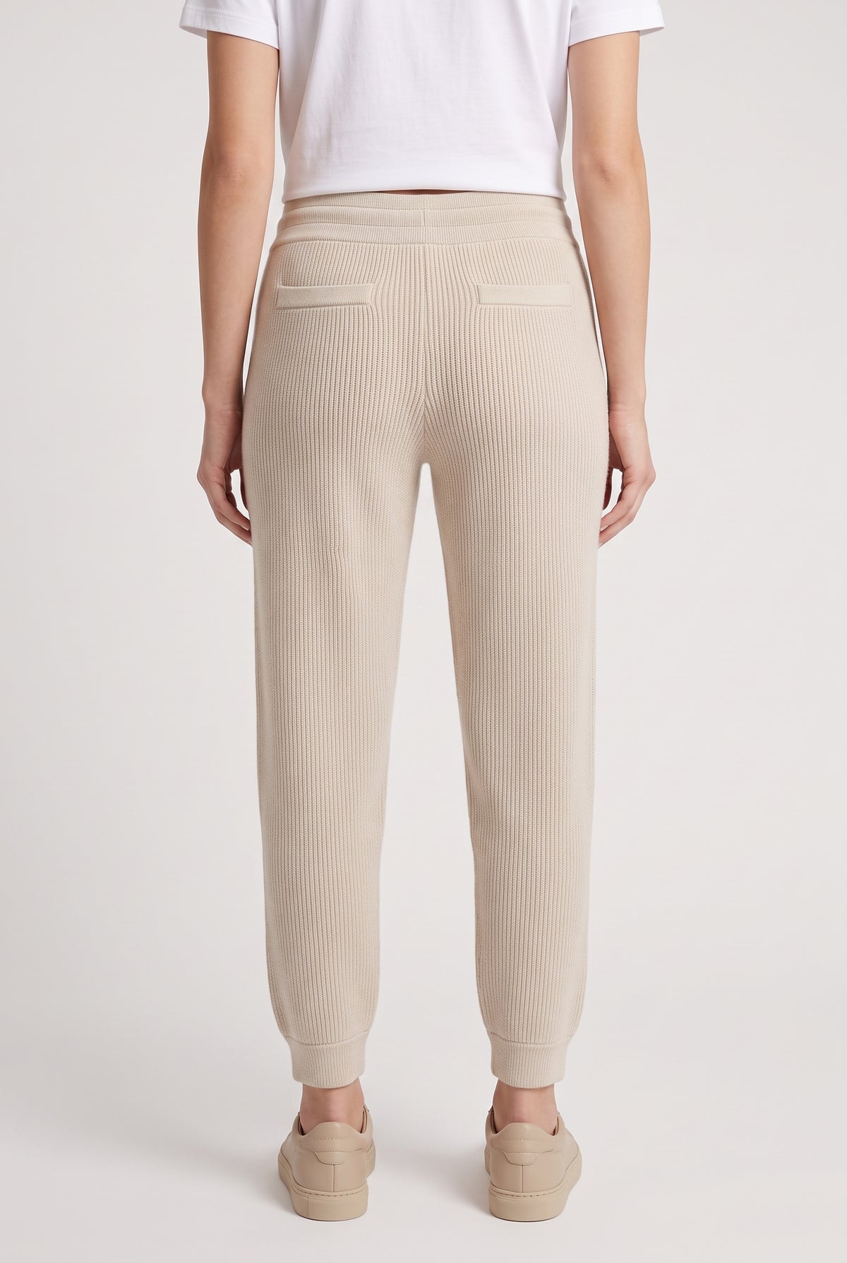 BRUNELLO CUCINELLI WOMEN'S BEIGE RIBBED KNIT TROUSERS