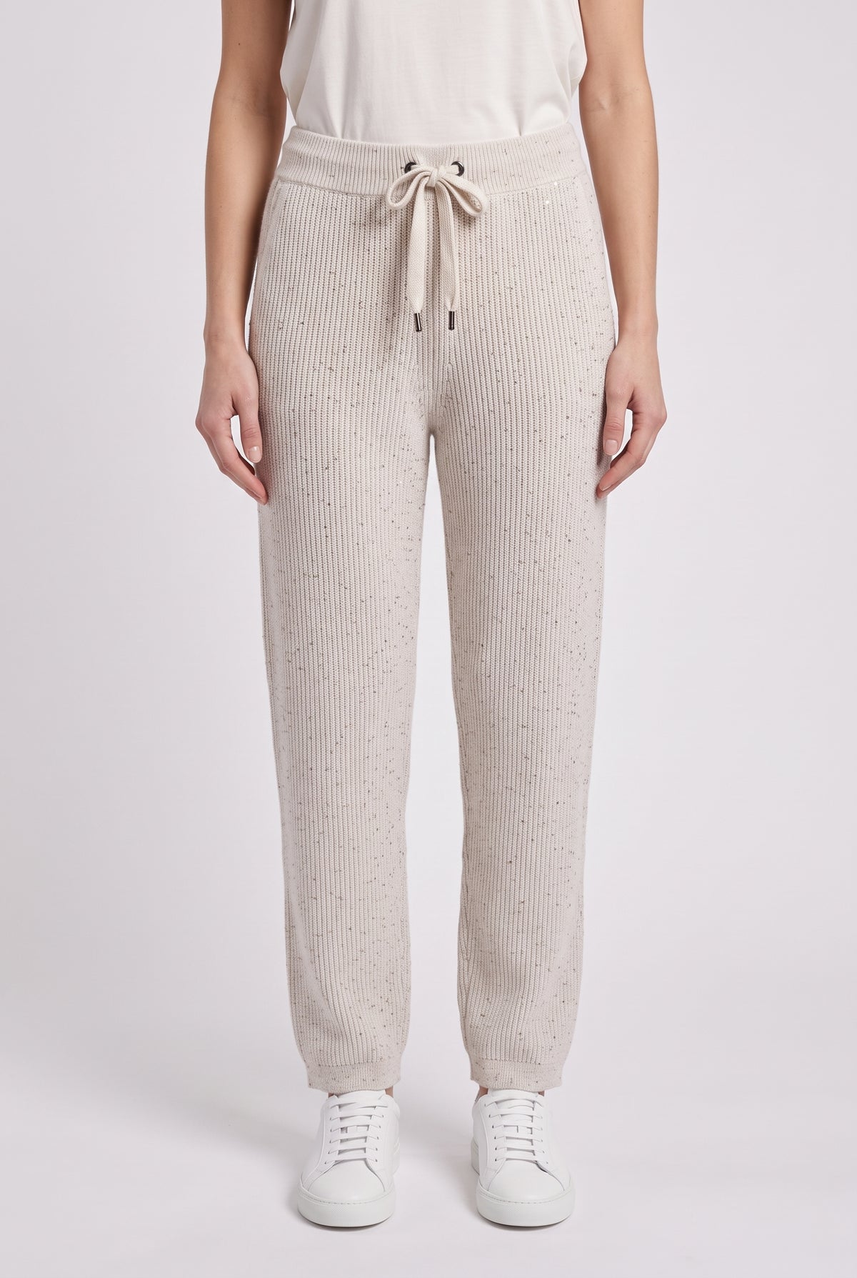 BRUNELLO CUCINELLI WOMEN'S LIGHT BEIGE KNIT TROUSERS