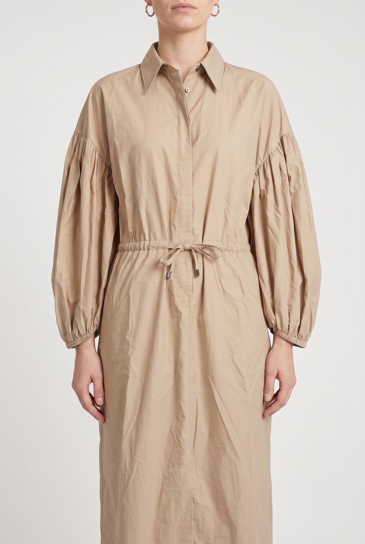 BRUNELLO CUCINELLI WOMEN'S BEIGE GATHERED SLEEVE DRESS