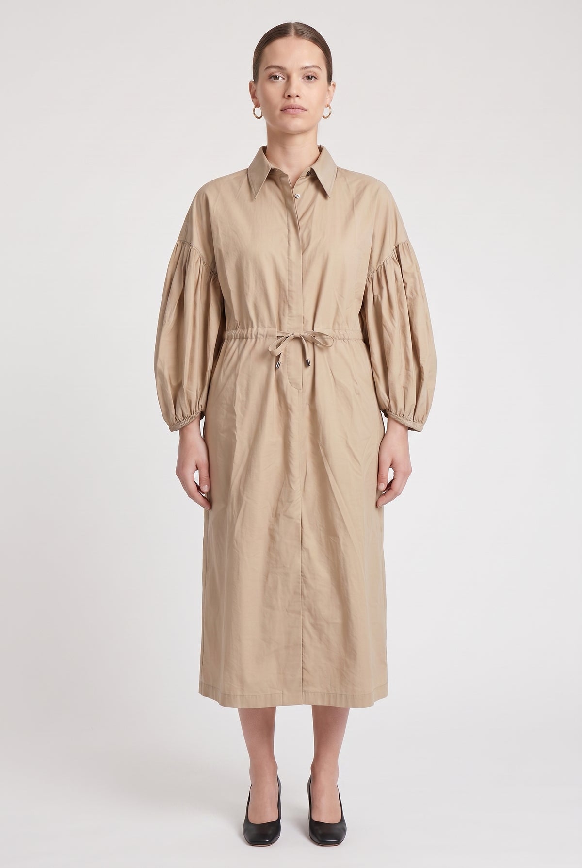 BRUNELLO CUCINELLI WOMEN'S BEIGE GATHERED SLEEVE DRESS