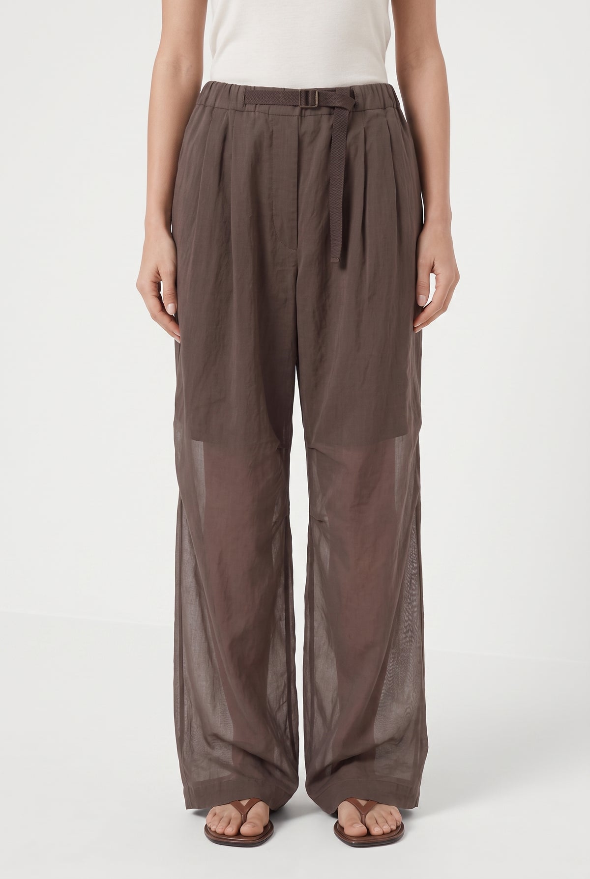 BRUNELLO CUCINELLI WOMEN'S BROWN WIDE LEG TROUSERS