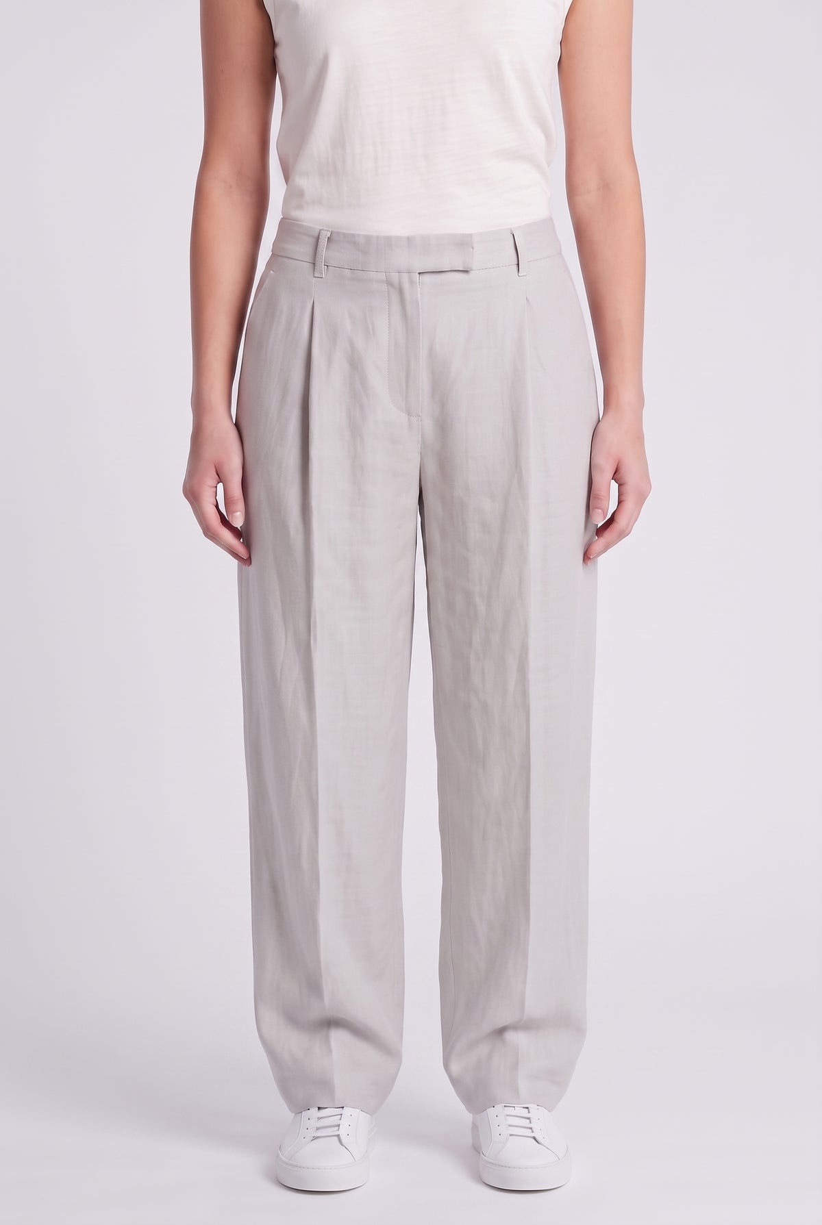 BRUNELLO CUCINELLI WOMEN'S LIGHT GREY LINEN TROUSERS MSRP NWT