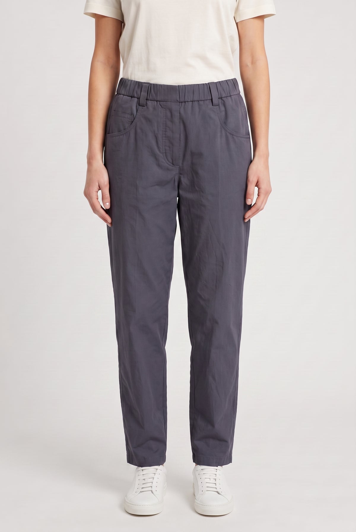 BRUNELLO CUCINELLI WOMEN'S DARK BLUE COTTON TROUSERS