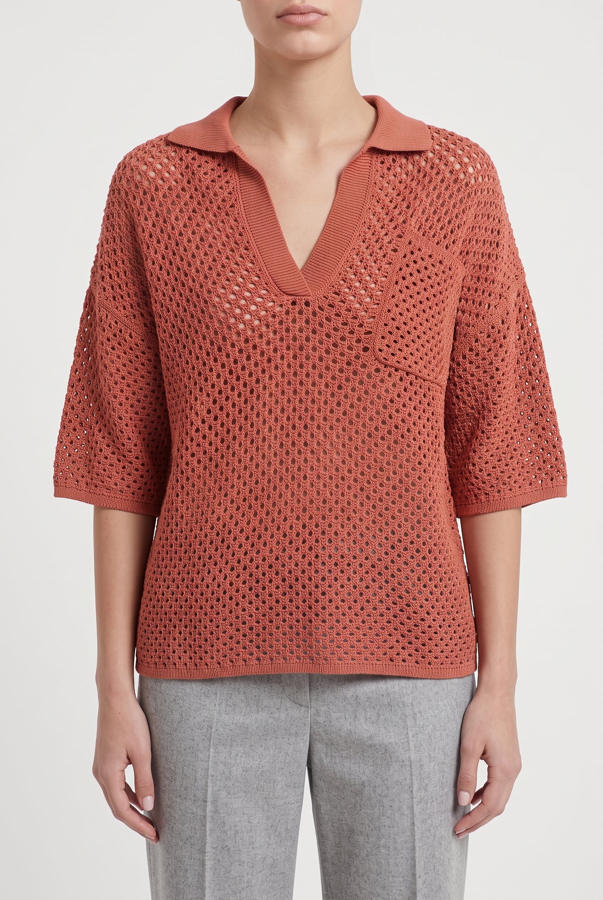 BRUNELLO CUCINELLI WOMEN'S RUST OPENWORK COTTON SWEATER