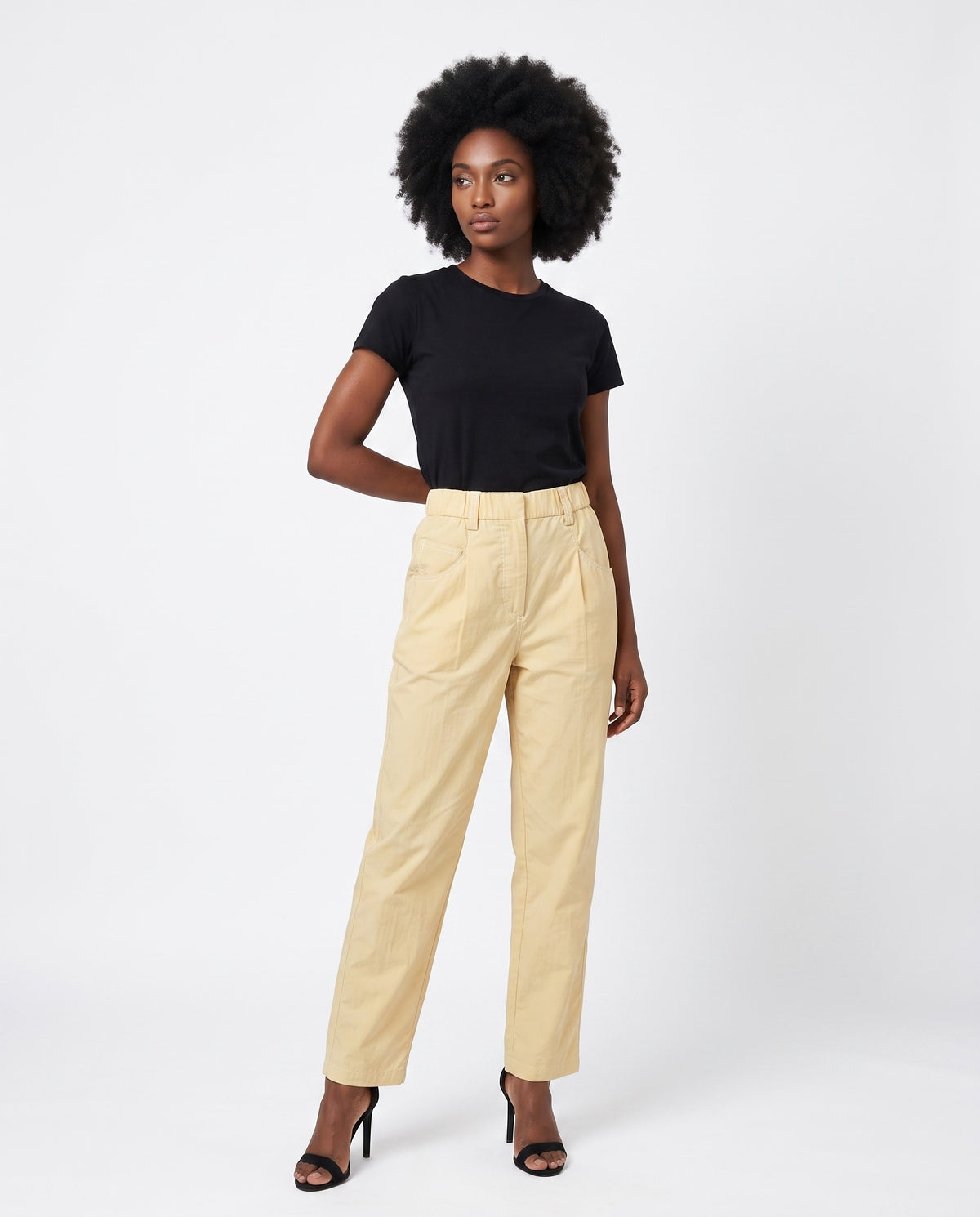 BRUNELLO CUCINELLI WOMEN'S LIGHT YELLOW COTTON TROUSERS