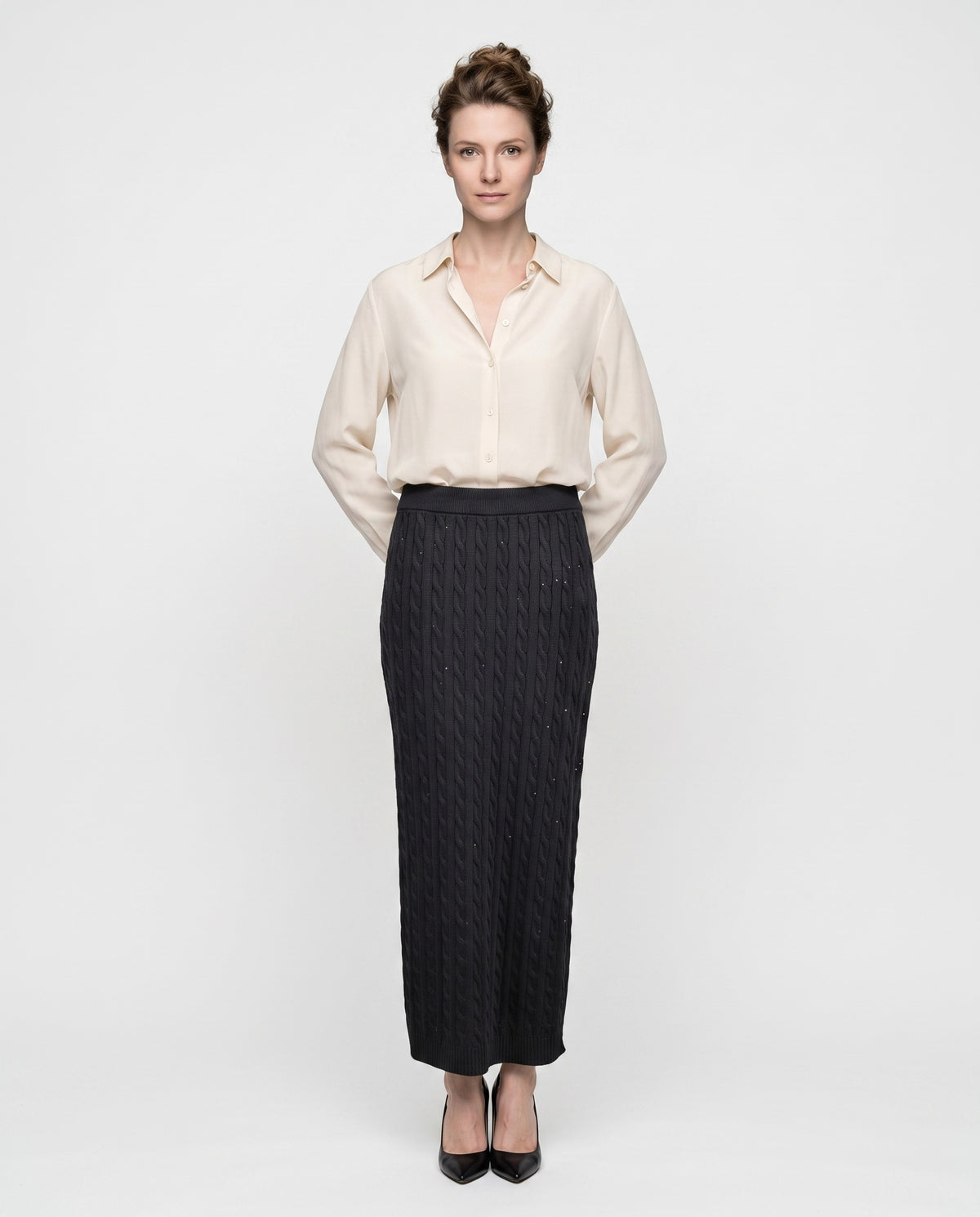 BRUNELLO CUCINELLI WOMEN'S BLACK CABLE KNIT SKIRT