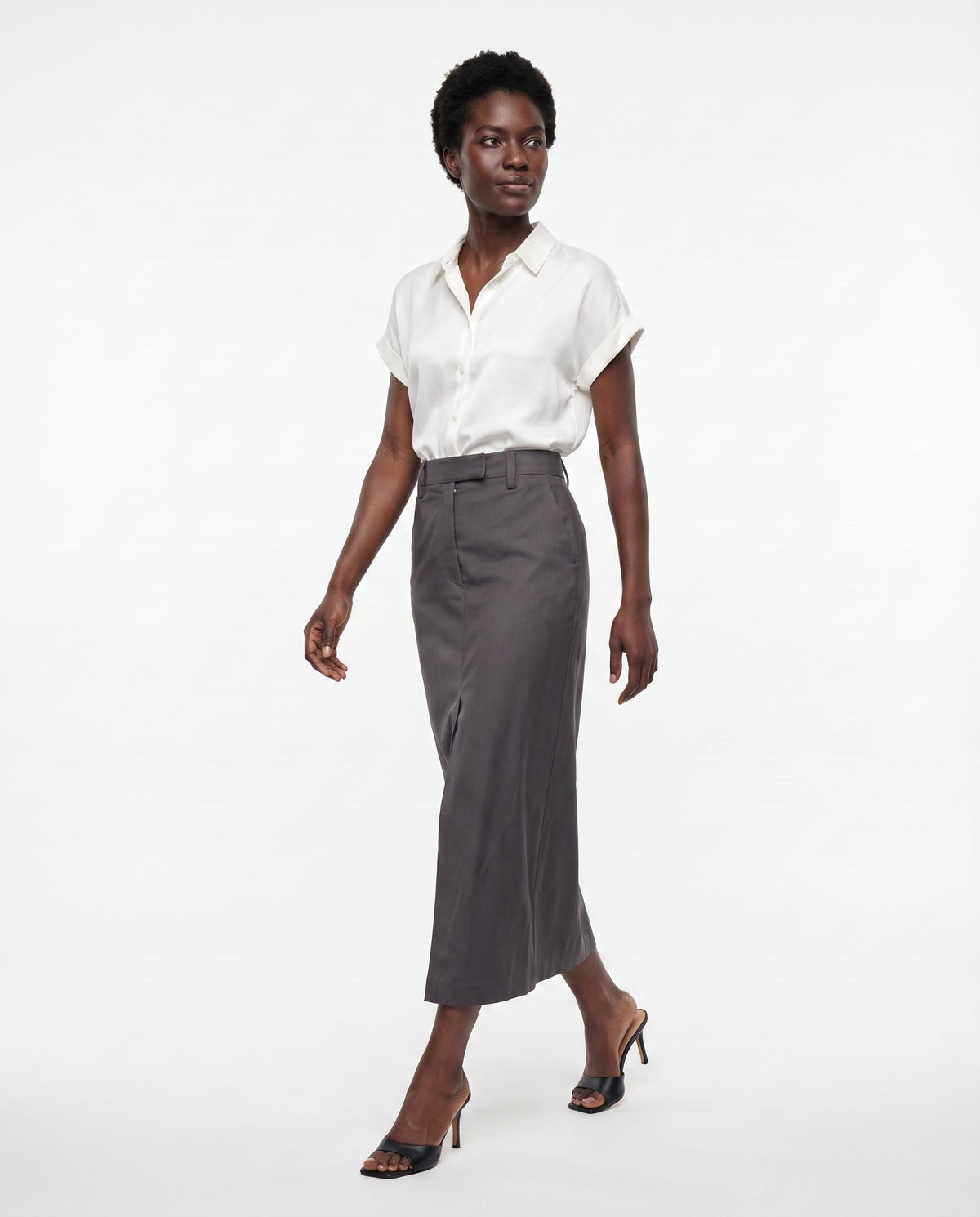 BRUNELLO CUCINELLI WOMEN'S CHARCOAL LINEN BLEND SKIRT