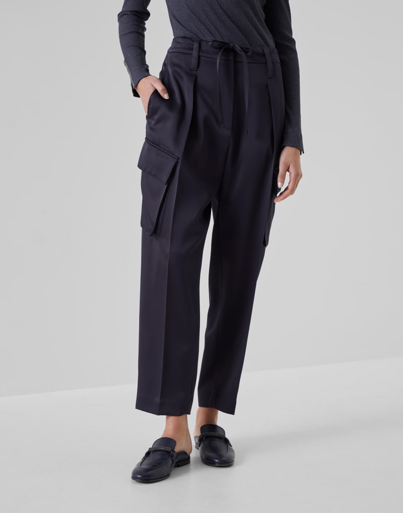 BRUNELLO CUCINELLI WOMEN'S DARK BLUE CARGO TROUSERS