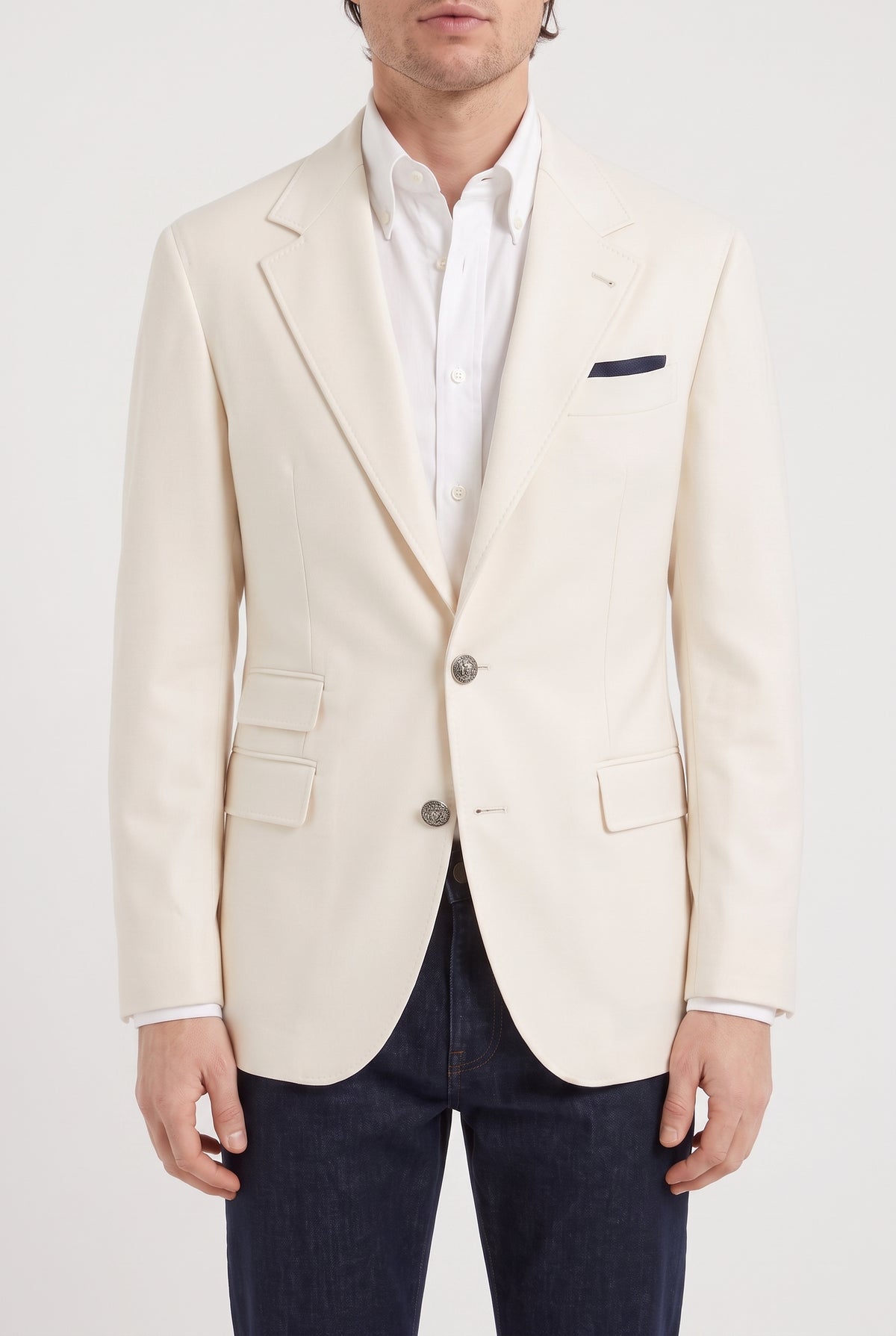 BRUNELLO CUCINELLI MEN'S OFF WHITE WOOL COTTON BLAZER