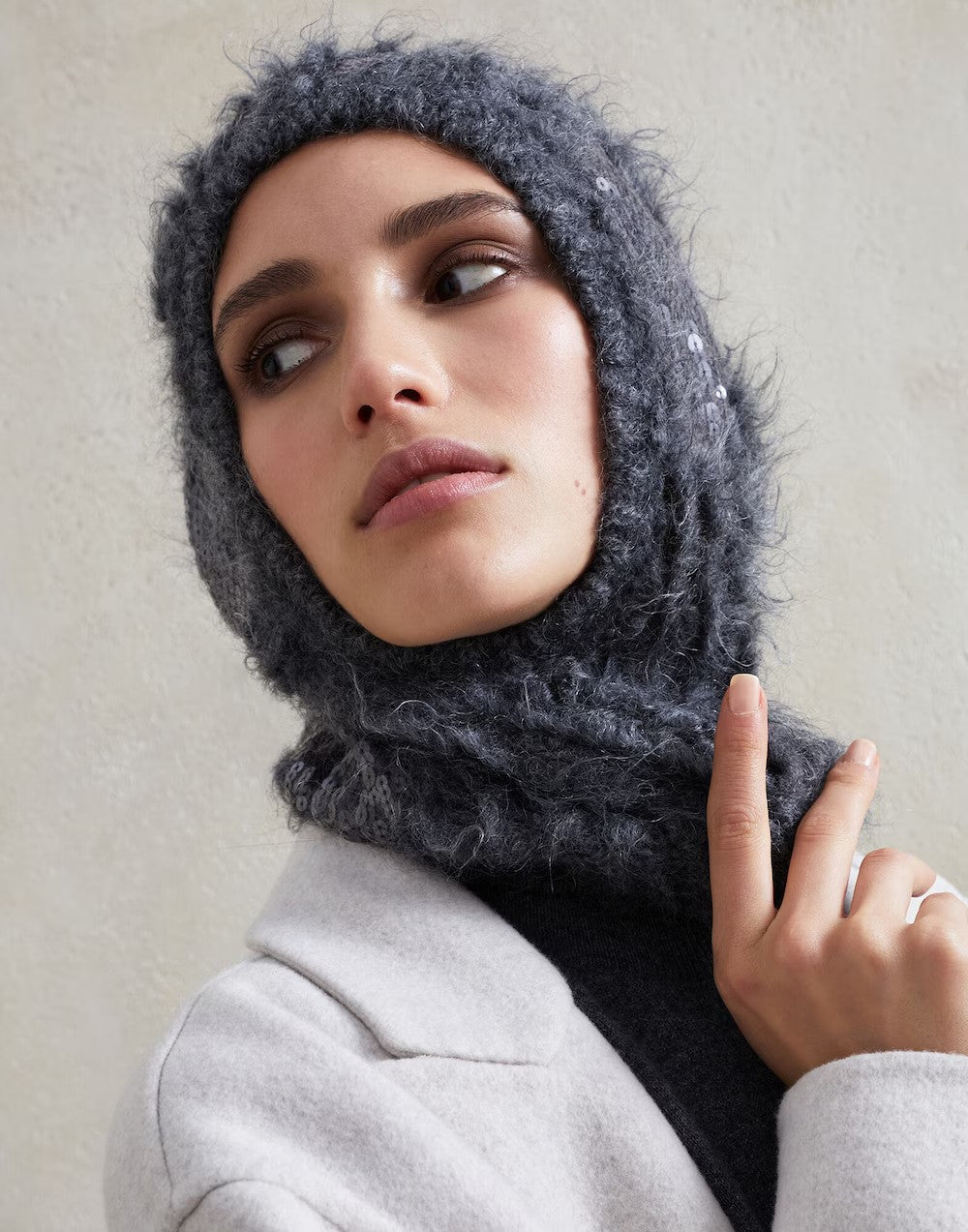BRUNELLO CUCINELLI WOMEN'S DARK GREY WOOL KNIT HAT