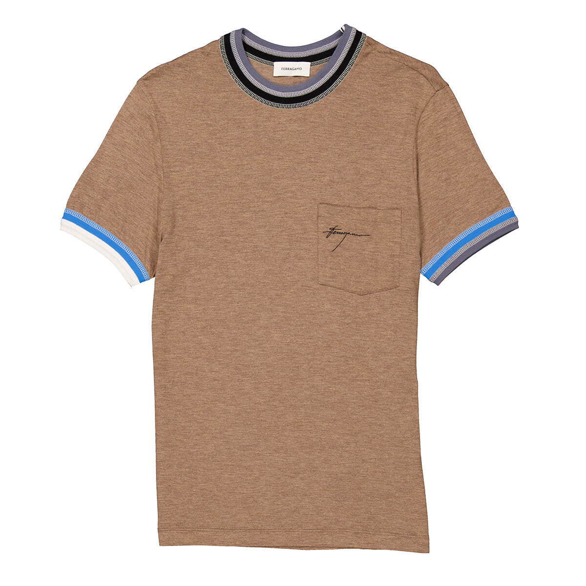 FERRAGAMO MEN'S BROWN SHORT SLEEVE SWEATER