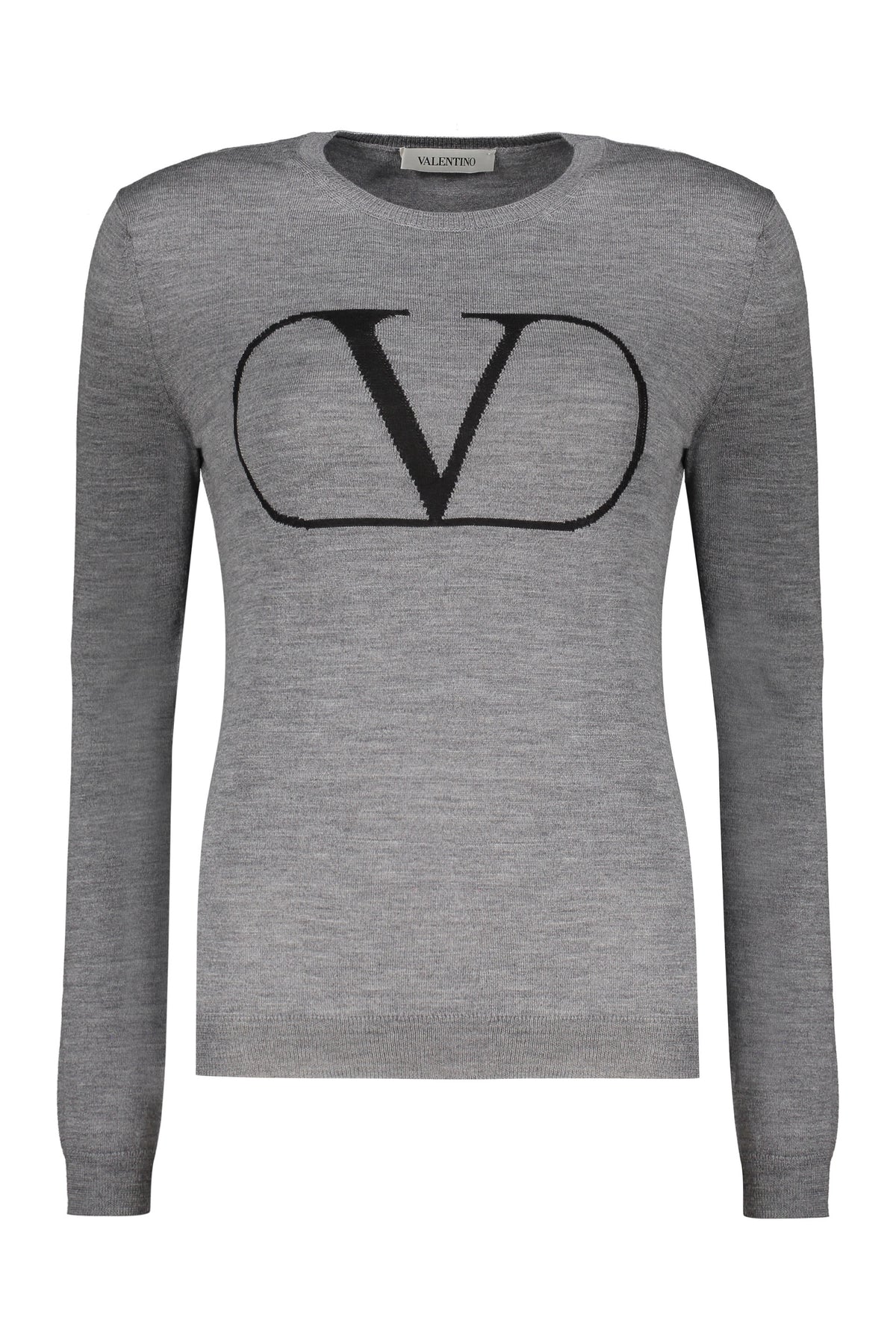 VALENTINO WOMEN'S GREY WOOL LOGO SWEATER