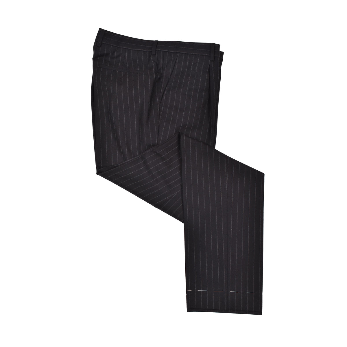 BRUNELLO CUCINELLI MEN'S BLACK VIRGIN WOOL PINSTRIPE TROUSERS