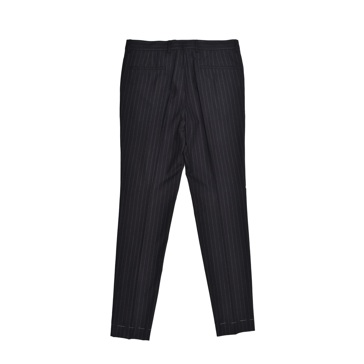 BRUNELLO CUCINELLI MEN'S BLACK VIRGIN WOOL PINSTRIPE TROUSERS