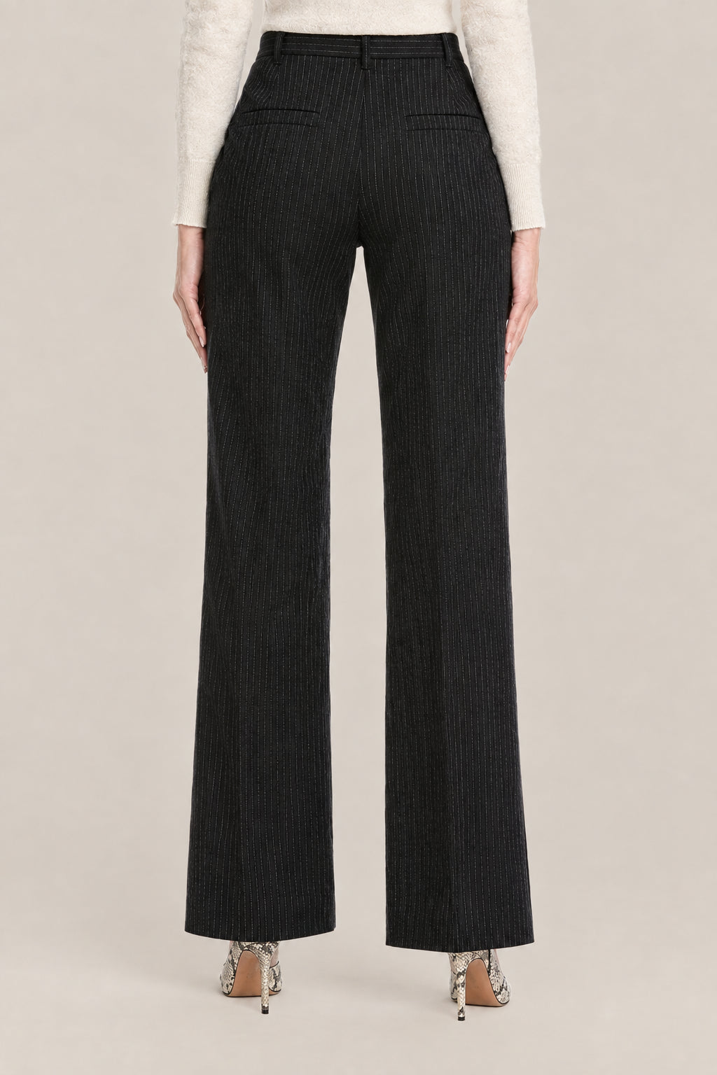 BRUNELLO CUCINELLI WOMEN'S BLUE WOOL PINSTRIPE TROUSERS
