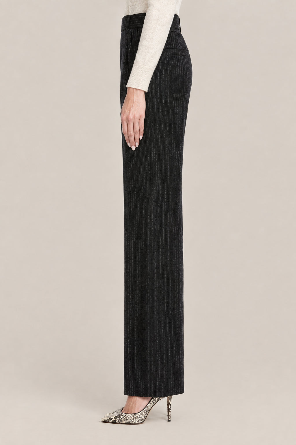 BRUNELLO CUCINELLI WOMEN'S BLUE WOOL PINSTRIPE TROUSERS