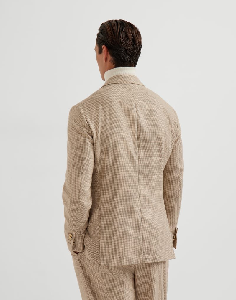 BRUNELLO CUCINELLI MEN'S SAND WOOL SILK DOUBLE BREASTED BLAZER