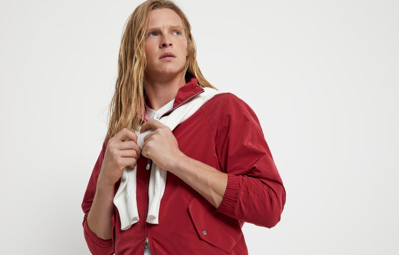 BRUNELLO CUCINELLI MEN'S CHERRY LIGHTWEIGHT ZIP FRONT JACKET