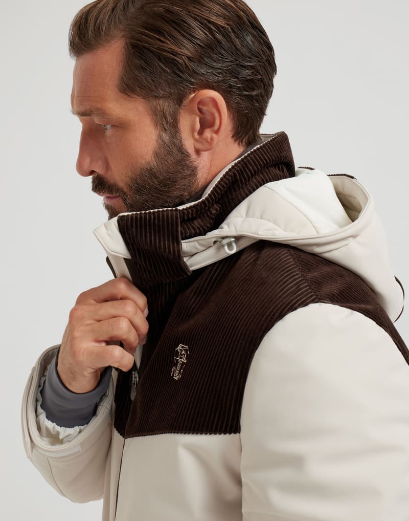 BRUNELLO CUCINELLI MEN'S OFF WHITE AND BROWN COLORBLOCK JACKET