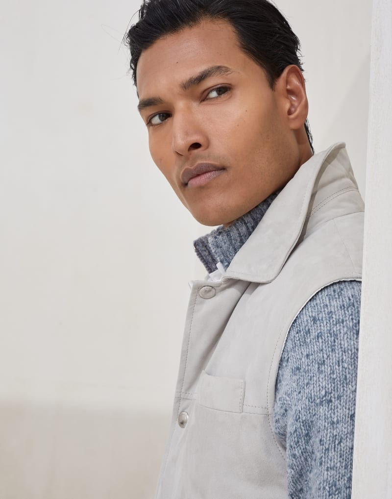 BRUNELLO CUCINELLI MEN'S ICE LEATHER SNAP FRONT JACKET