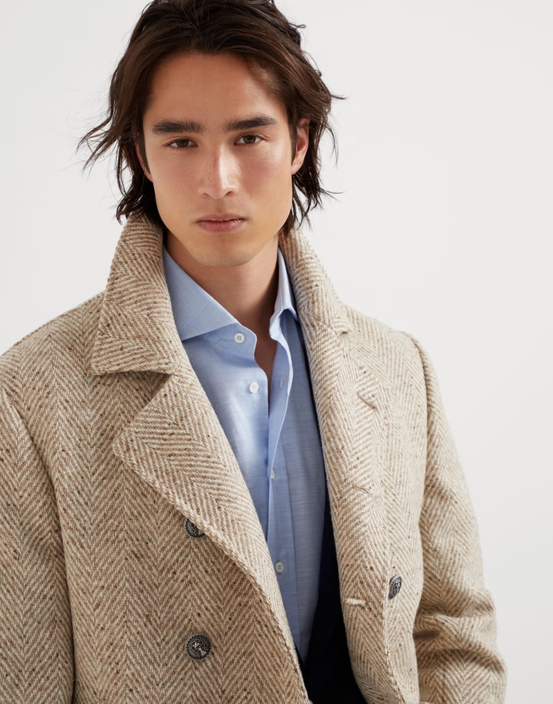 BRUNELLO CUCINELLI MEN'S SAND WOOL DOUBLE BREASTED JACKET