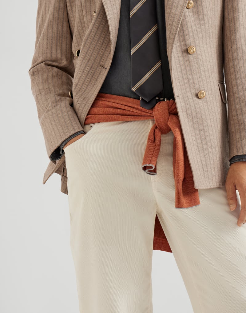 BRUNELLO CUCINELLI MEN'S OFF WHITE COTTON STRAIGHT LEG TROUSERS